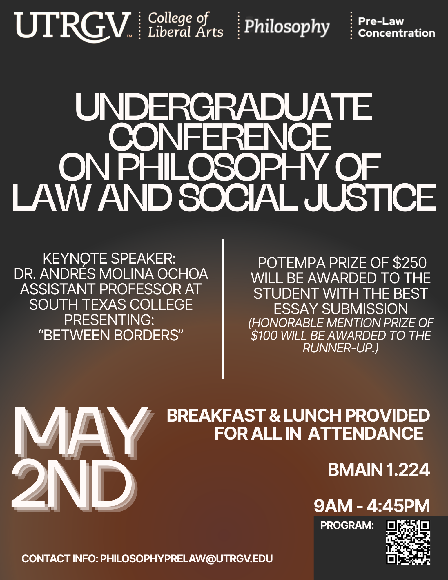 The 2nd Annual Undergraduate Conference on Philosophy of Law and Social Justice is this Friday, May 2nd!